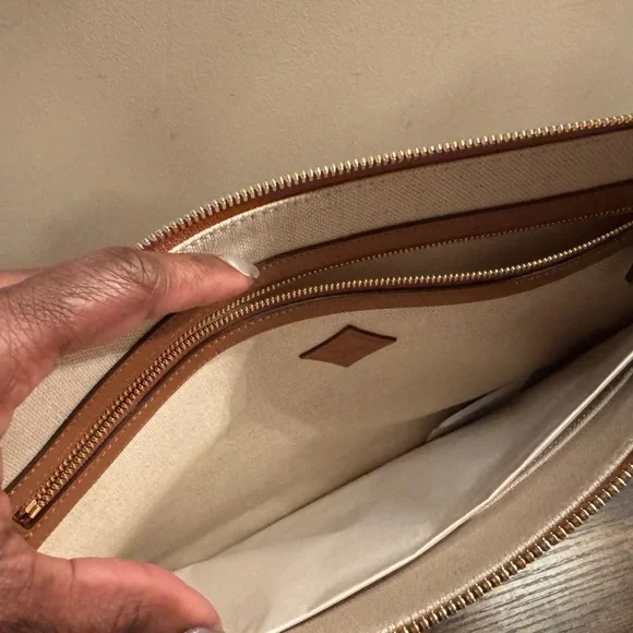 Authentic MCM Brown Logo-Print Wristlet Clutch - Picture 4 of 5